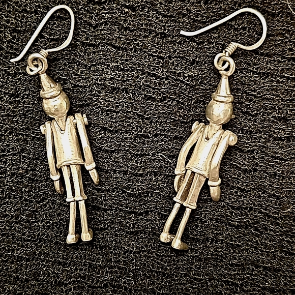 Pinocchio Vintage Articulated Sterling Silver Earnings - Picture 5 of 6